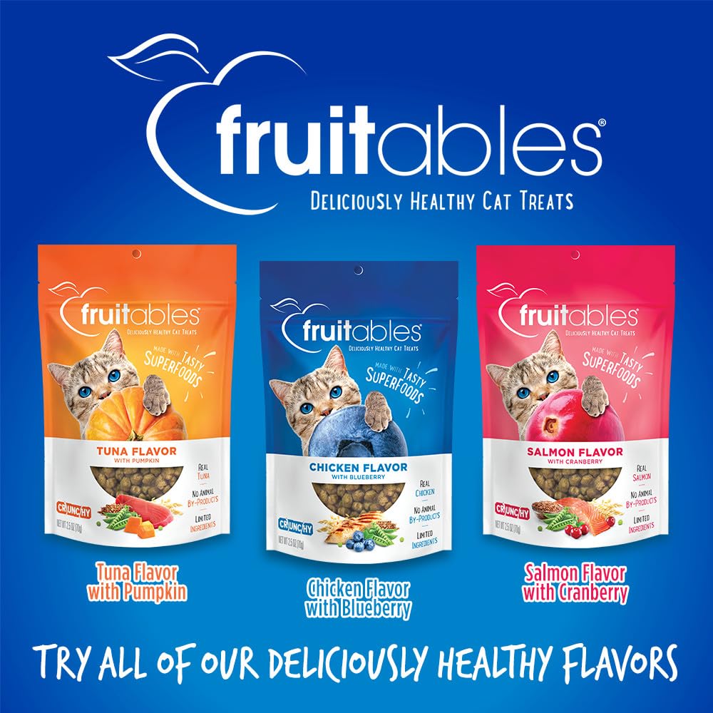 Fruitables Cat Treats, Healthy Treats For Cats, Low Calorie and Packed with Protein, Crunchy Biscuits, No Wheat, Corn or Soy, Made with Real Salmon and Cranberry, 2.5oz