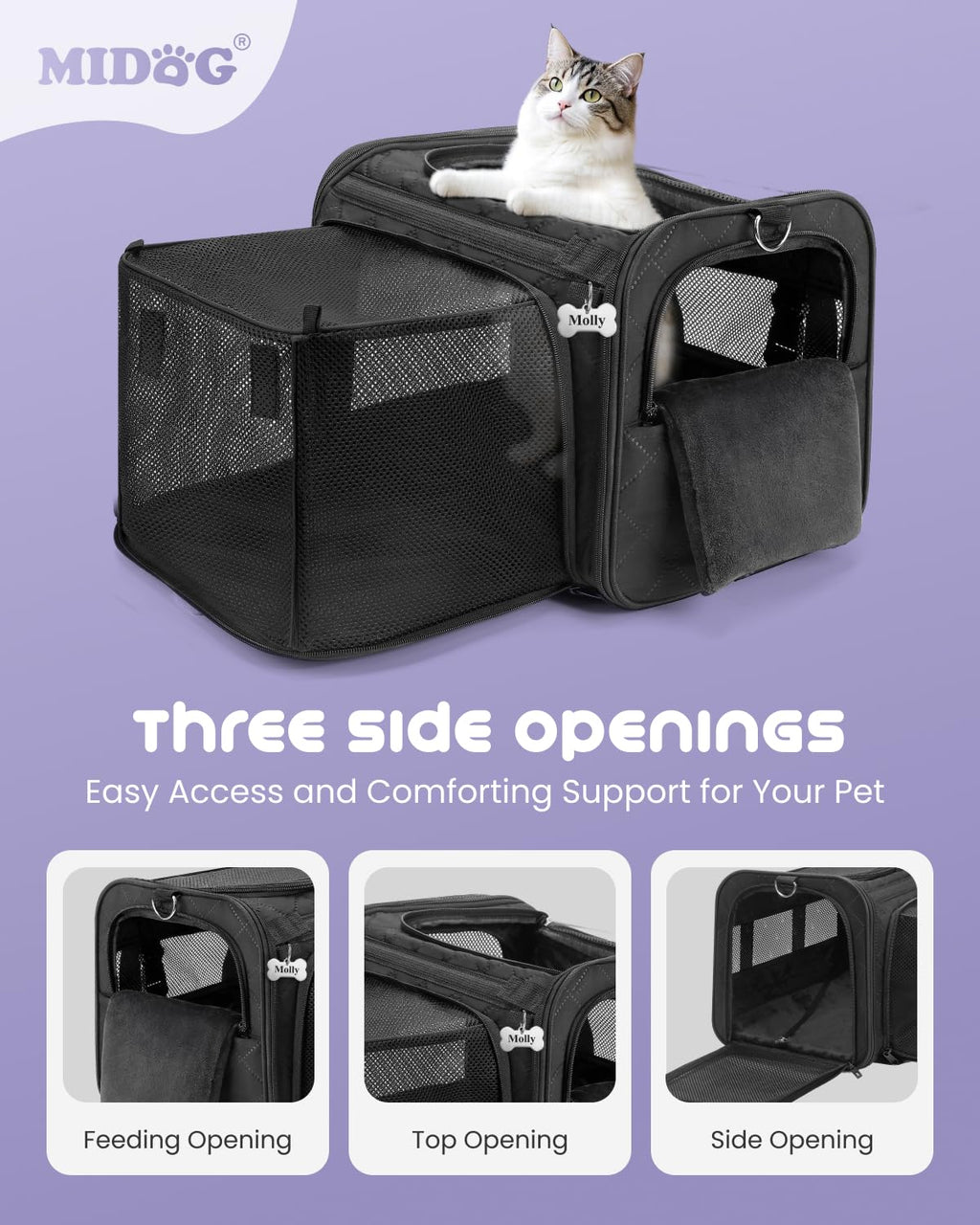 MIDOG Cat Carrier Soft for Small to Medium-Sized Cats,Up to 25 Lbs, TSA Airline Approved Soft Sided Pet Carrier
