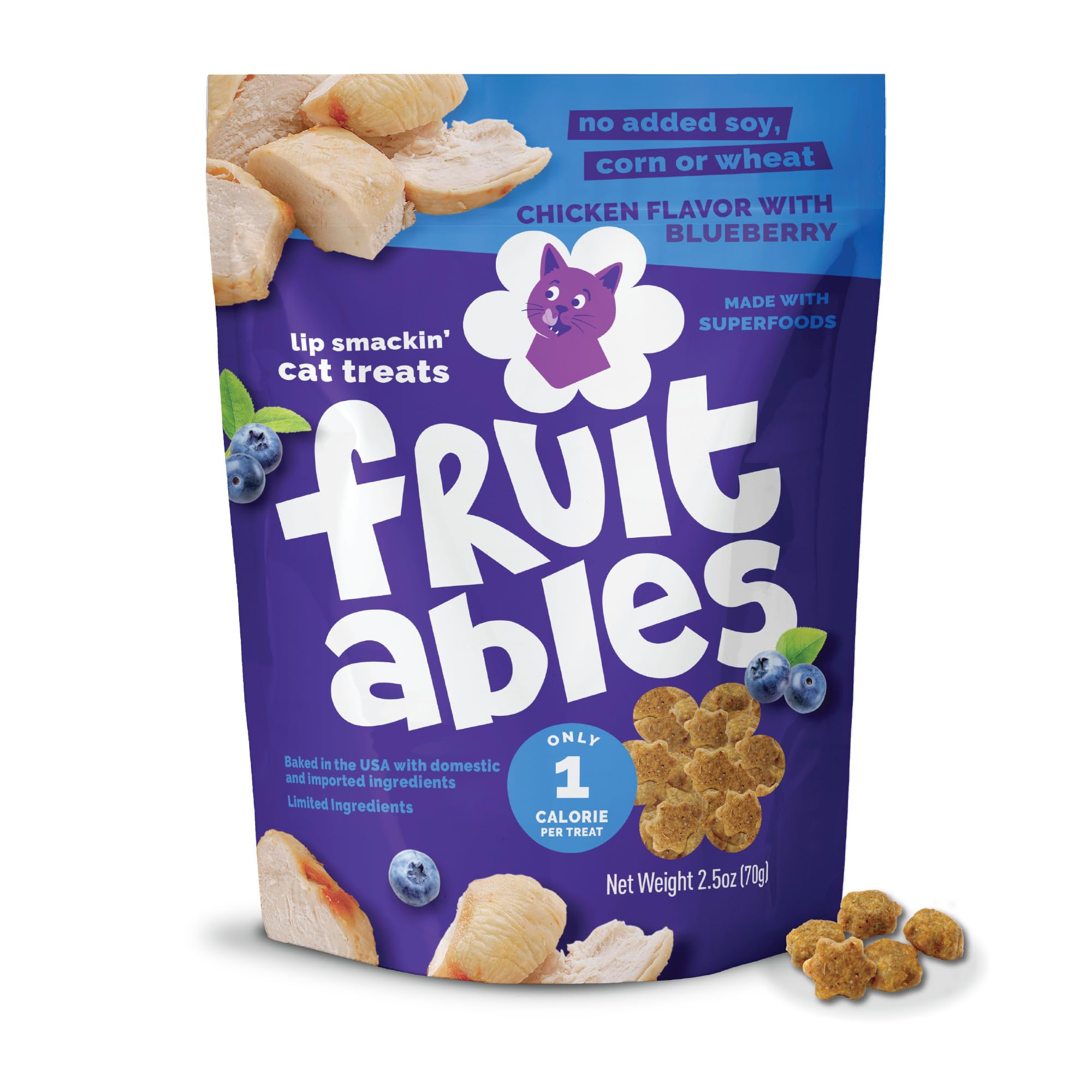 Fruitables Cat Treats, Healthy Treats For Cats, Low Calorie and Packed with Protein, Crunchy Biscuits, No Wheat, Corn or Soy, Made with Real Salmon and Cranberry, 2.5oz