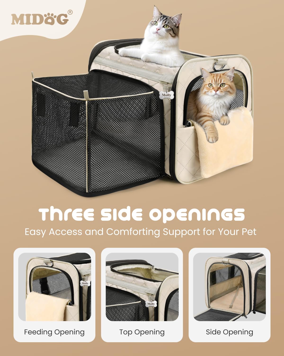 MIDOG Cat Carrier Soft for Small to Medium-Sized Cats,Up to 25 Lbs, TSA Airline Approved Soft Sided Pet Carrier
