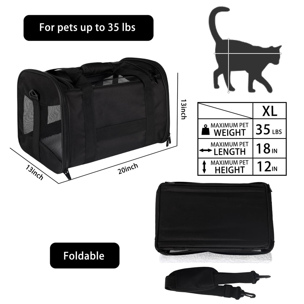 Cat Carrying Case Pet Dog Carrier Soft-Sided Cat Bag Airline Approved, Pet Travel Carrier Up to 15 Lbs, Collapsible Cats Carrier Dog Carrier for Medium Small Cats Dogs(17x11x11 Green)