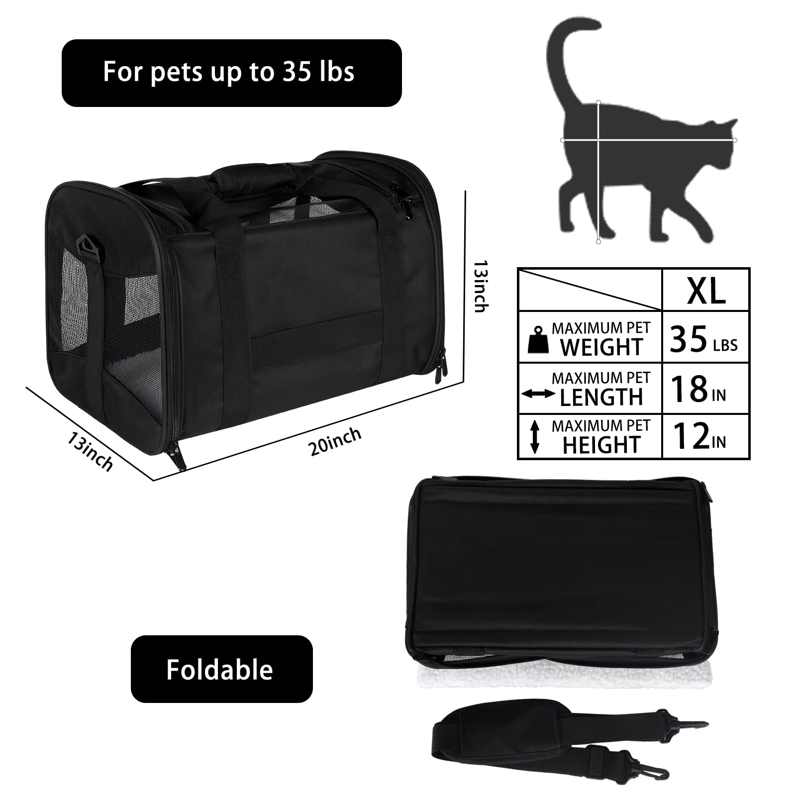 Cat Carrying Case Pet Dog Carrier Soft-Sided Cat Bag Airline Approved, Pet Travel Carrier Up to 15 Lbs, Collapsible Cats Carrier Dog Carrier for Medium Small Cats Dogs(17x11x11 Green)