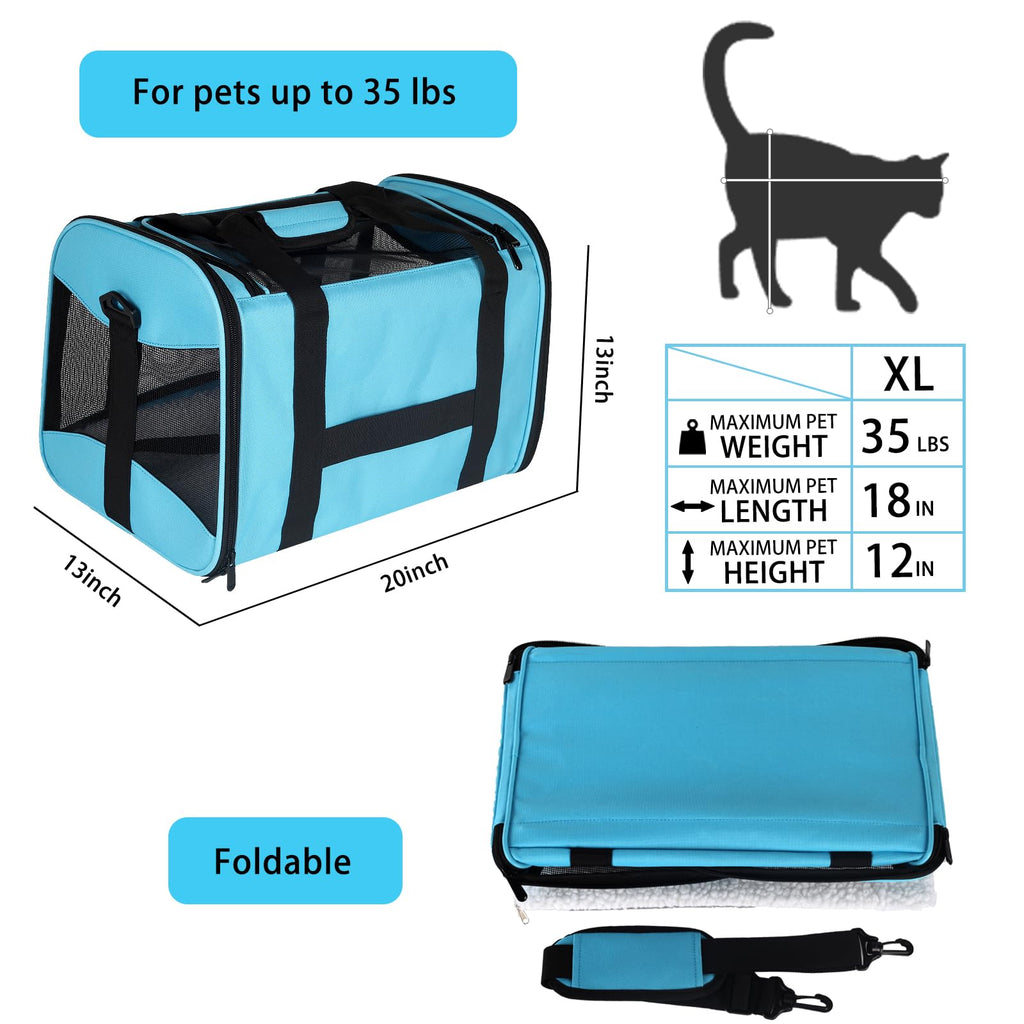 Cat Carrying Case Pet Dog Carrier Soft-Sided Cat Bag Airline Approved, Pet Travel Carrier Up to 15 Lbs, Collapsible Cats Carrier Dog Carrier for Medium Small Cats Dogs(17x11x11 Green)