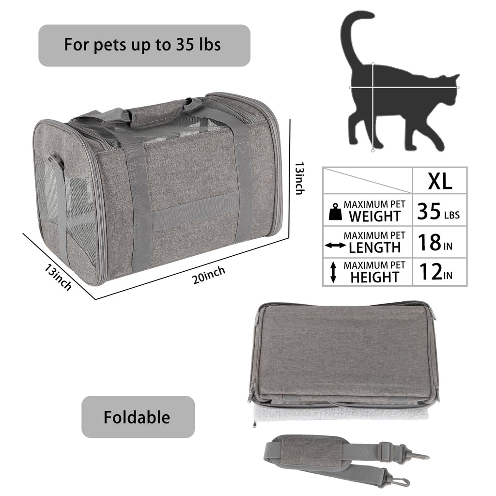 Cat Carrying Case Pet Dog Carrier Soft-Sided Cat Bag Airline Approved, Pet Travel Carrier Up to 15 Lbs, Collapsible Cats Carrier Dog Carrier for Medium Small Cats Dogs(17x11x11 Green)