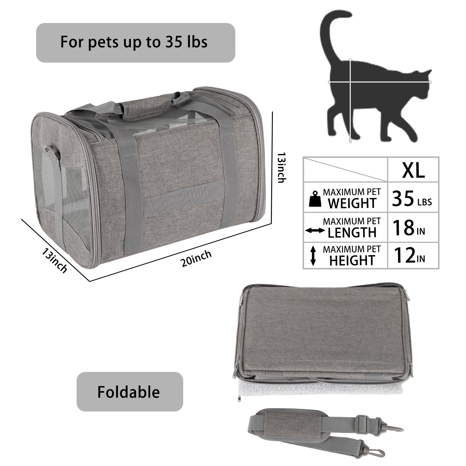Cat Carrying Case Pet Dog Carrier Soft-Sided Cat Bag Airline Approved, Pet Travel Carrier Up to 15 Lbs, Collapsible Cats Carrier Dog Carrier for Medium Small Cats Dogs(17x11x11 Green)