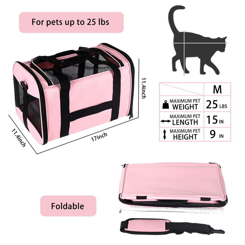 Cat Carrying Case Pet Dog Carrier Soft-Sided Cat Bag Airline Approved, Pet Travel Carrier Up to 15 Lbs, Collapsible Cats Carrier Dog Carrier for Medium Small Cats Dogs(17x11x11 Green)