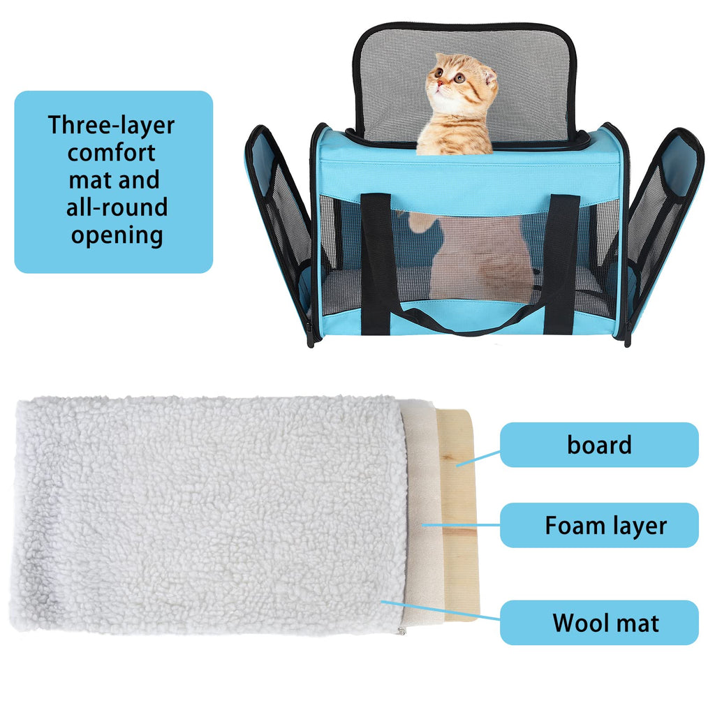Cat Carrying Case Pet Dog Carrier Soft-Sided Cat Bag Airline Approved, Pet Travel Carrier Up to 15 Lbs, Collapsible Cats Carrier Dog Carrier for Medium Small Cats Dogs(17x11x11 Green)