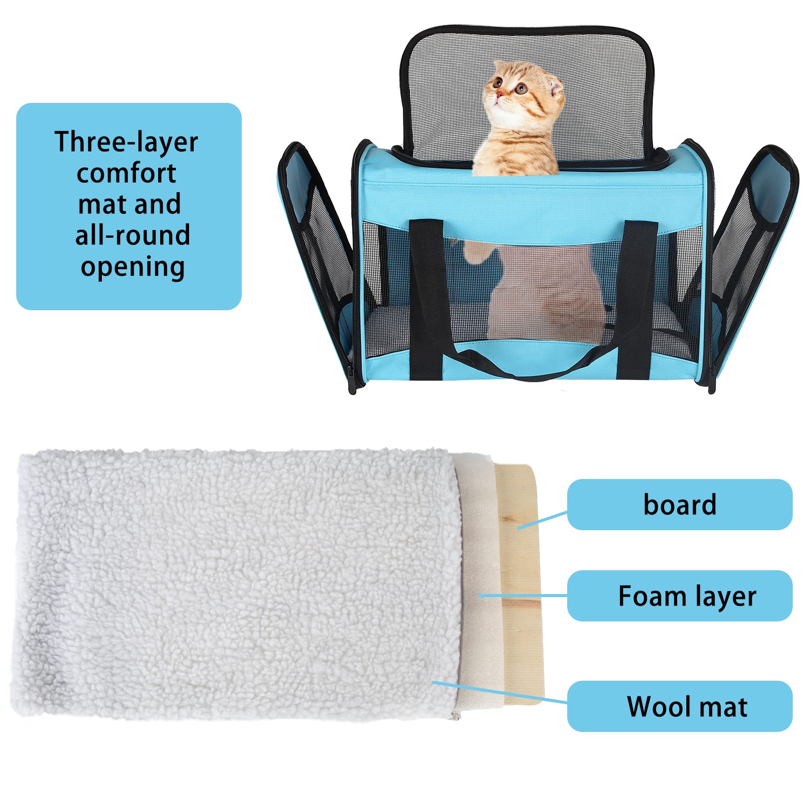 Cat Carrying Case Pet Dog Carrier Soft-Sided Cat Bag Airline Approved, Pet Travel Carrier Up to 15 Lbs, Collapsible Cats Carrier Dog Carrier for Medium Small Cats Dogs(17x11x11 Green)