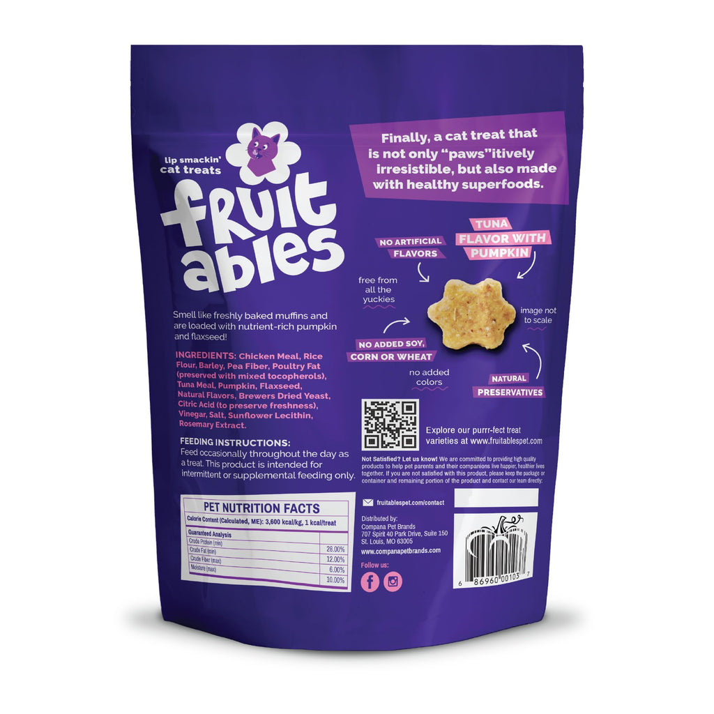 Fruitables Cat Treats, Healthy Treats For Cats, Low Calorie and Packed with Protein, Crunchy Biscuits, No Wheat, Corn or Soy, Made with Real Salmon and Cranberry, 2.5oz
