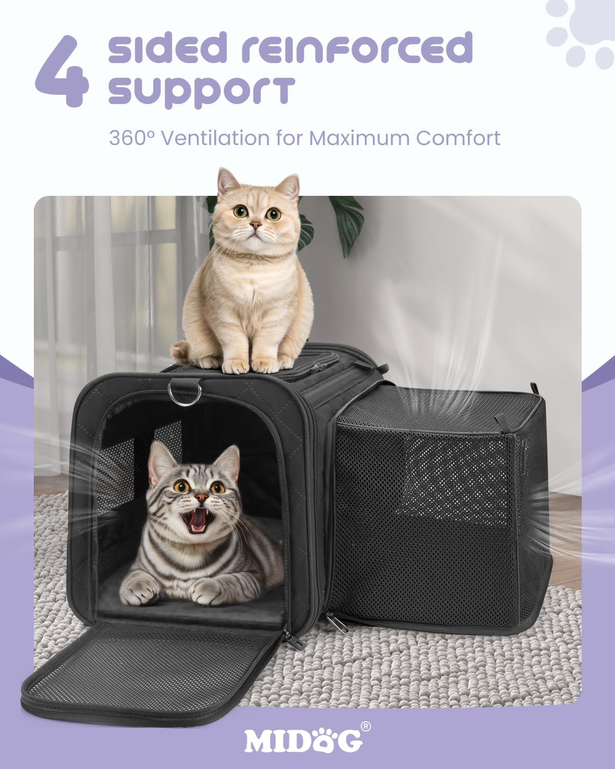 MIDOG Cat Carrier Soft for Small to Medium-Sized Cats,Up to 25 Lbs, TSA Airline Approved Soft Sided Pet Carrier