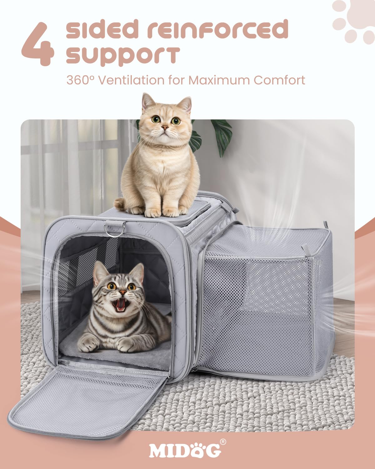 MIDOG Cat Carrier Soft for Small to Medium-Sized Cats,Up to 25 Lbs, TSA Airline Approved Soft Sided Pet Carrier