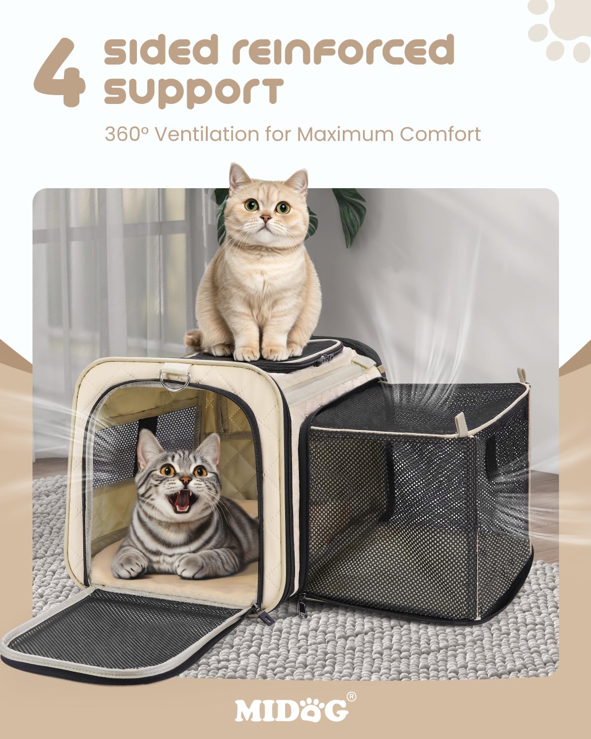 MIDOG Cat Carrier Soft for Small to Medium-Sized Cats,Up to 25 Lbs, TSA Airline Approved Soft Sided Pet Carrier