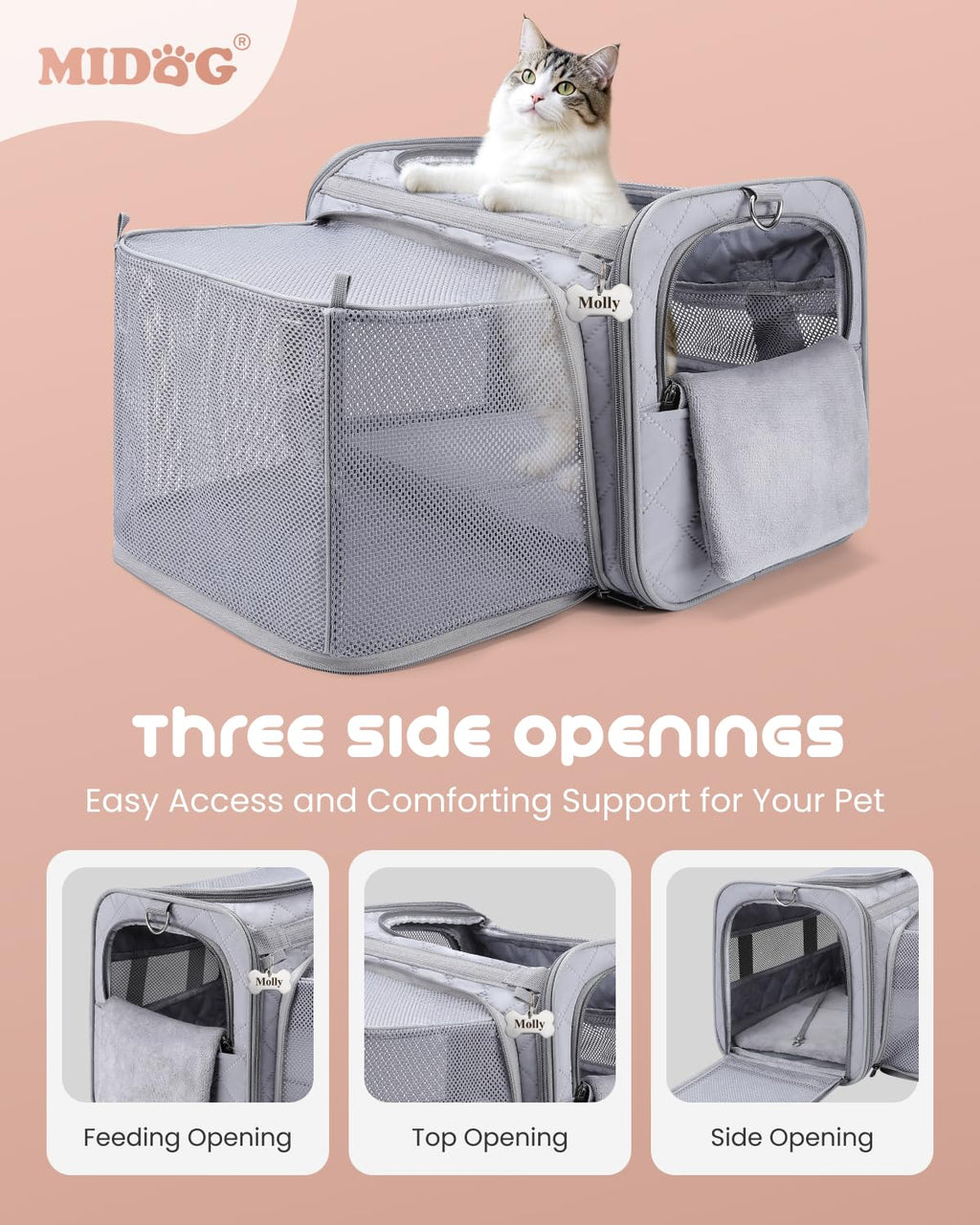 MIDOG Cat Carrier Soft for Small to Medium-Sized Cats,Up to 25 Lbs, TSA Airline Approved Soft Sided Pet Carrier