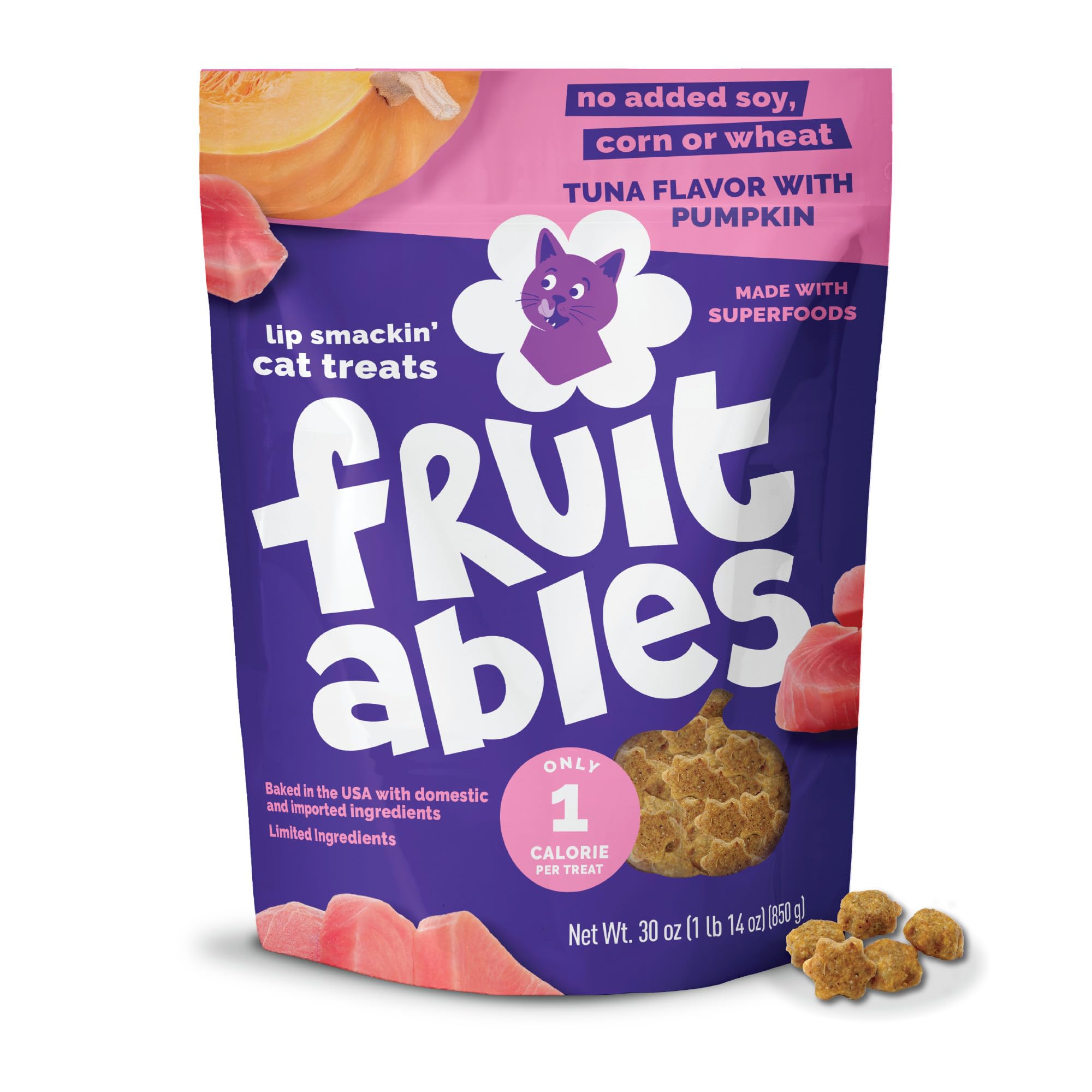 Fruitables Cat Treats, Healthy Treats For Cats, Low Calorie and Packed with Protein, Crunchy Biscuits, No Wheat, Corn or Soy, Made with Real Salmon and Cranberry, 2.5oz