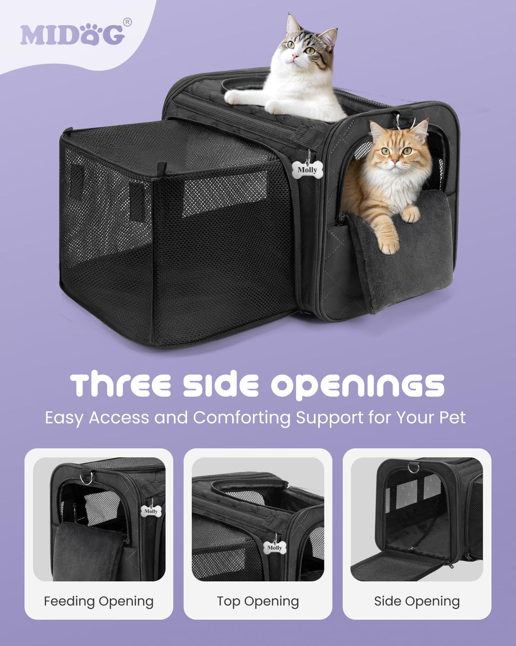 MIDOG Cat Carrier Soft for Small to Medium-Sized Cats,Up to 25 Lbs, TSA Airline Approved Soft Sided Pet Carrier