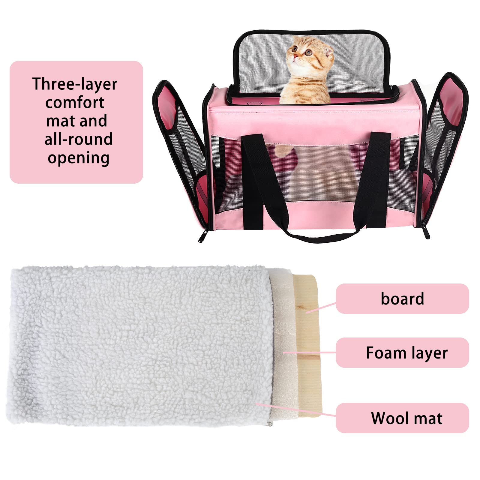 Cat Carrying Case Pet Dog Carrier Soft-Sided Cat Bag Airline Approved, Pet Travel Carrier Up to 15 Lbs, Collapsible Cats Carrier Dog Carrier for Medium Small Cats Dogs(17x11x11 Green)