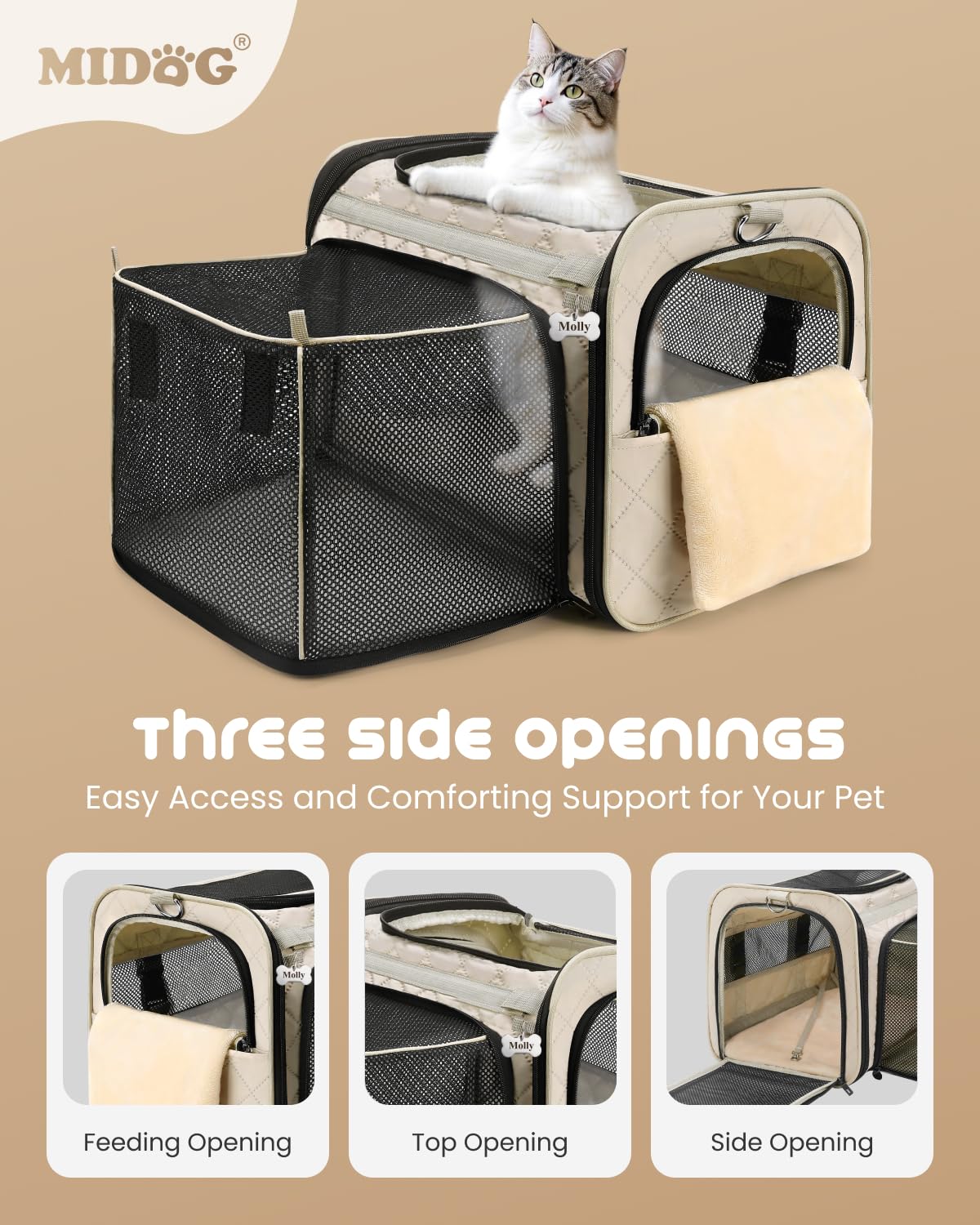 MIDOG Cat Carrier Soft for Small to Medium-Sized Cats,Up to 25 Lbs, TSA Airline Approved Soft Sided Pet Carrier