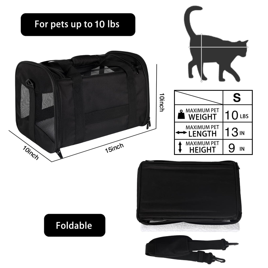 Cat Carrying Case Pet Dog Carrier Soft-Sided Cat Bag Airline Approved, Pet Travel Carrier Up to 15 Lbs, Collapsible Cats Carrier Dog Carrier for Medium Small Cats Dogs(17x11x11 Green)
