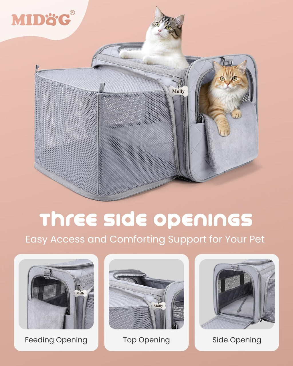 MIDOG Cat Carrier Soft for Small to Medium-Sized Cats,Up to 25 Lbs, TSA Airline Approved Soft Sided Pet Carrier