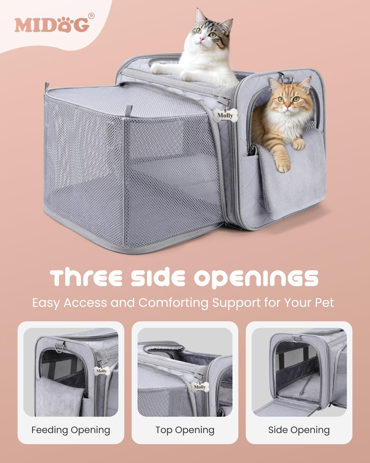 MIDOG Cat Carrier Soft for Small to Medium-Sized Cats,Up to 25 Lbs, TSA Airline Approved Soft Sided Pet Carrier