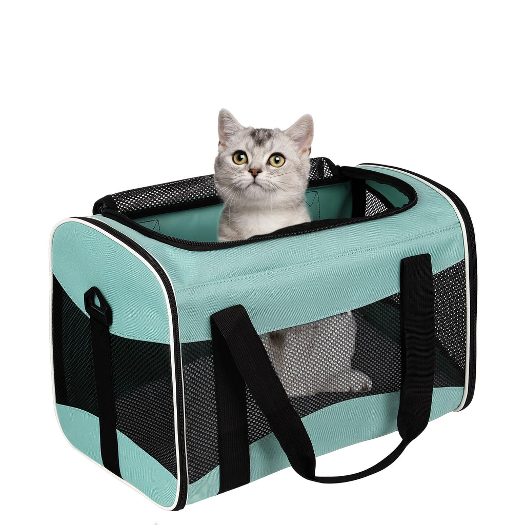 Cat Carrying Case Pet Dog Carrier Soft-Sided Cat Bag Airline Approved, Pet Travel Carrier Up to 15 Lbs, Collapsible Cats Carrier Dog Carrier for Medium Small Cats Dogs(17x11x11 Green)