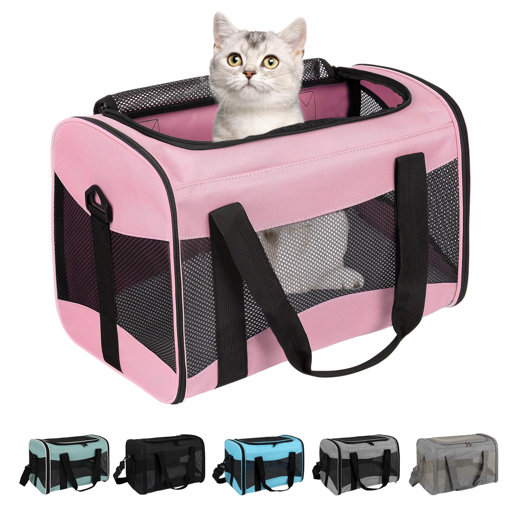 Cat Carrying Case Pet Dog Carrier Soft-Sided Cat Bag Airline Approved, Pet Travel Carrier Up to 15 Lbs, Collapsible Cats Carrier Dog Carrier for Medium Small Cats Dogs(17x11x11 Green)