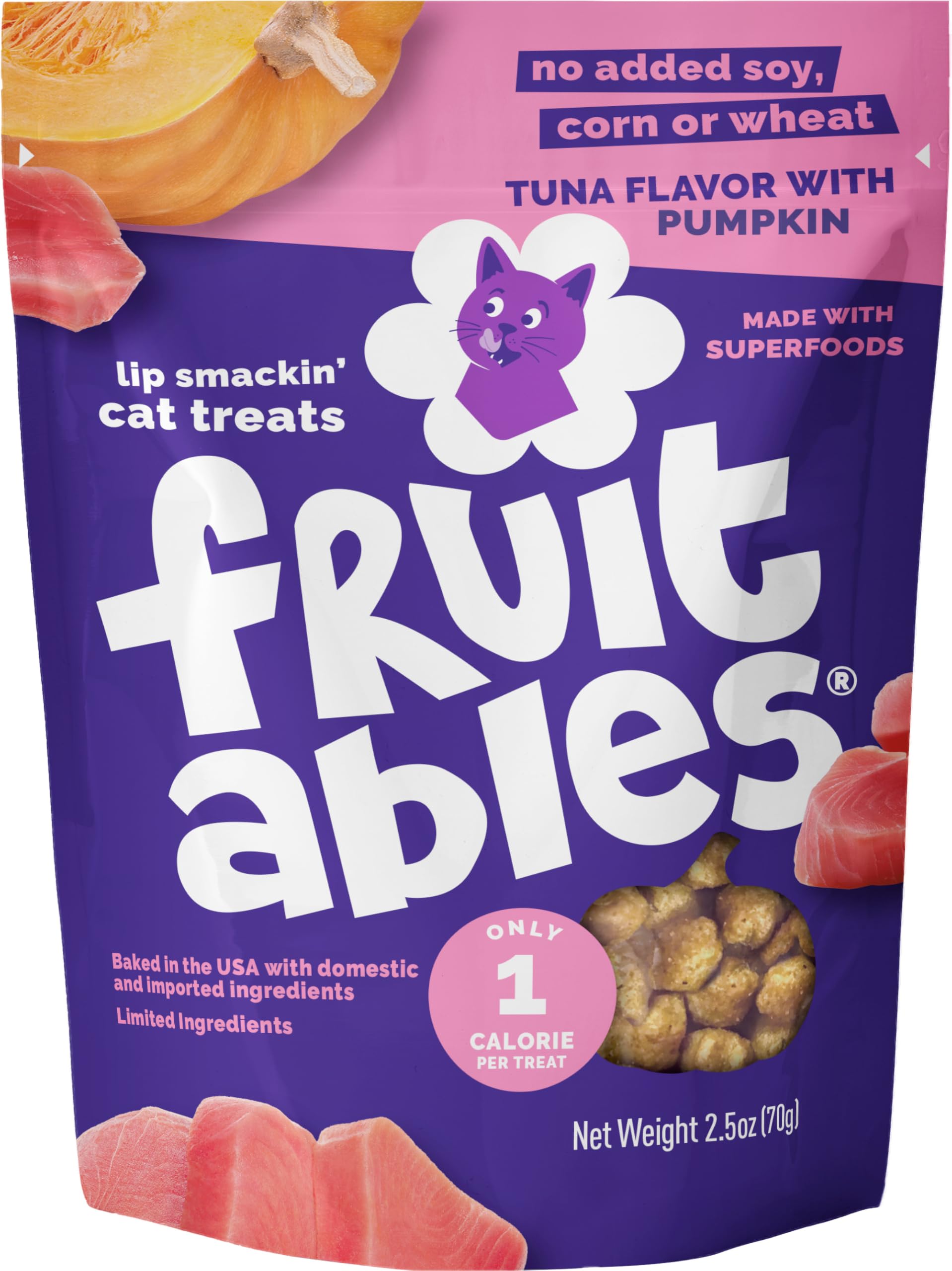 Fruitables Cat Treats, Healthy Treats For Cats, Low Calorie and Packed with Protein, Crunchy Biscuits, No Wheat, Corn or Soy, Made with Real Salmon and Cranberry, 2.5oz