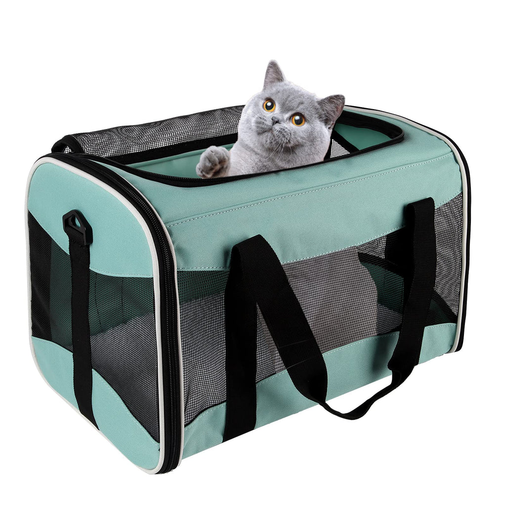 Cat Carrying Case Pet Dog Carrier Soft-Sided Cat Bag Airline Approved, Pet Travel Carrier Up to 15 Lbs, Collapsible Cats Carrier Dog Carrier for Medium Small Cats Dogs(17x11x11 Green)