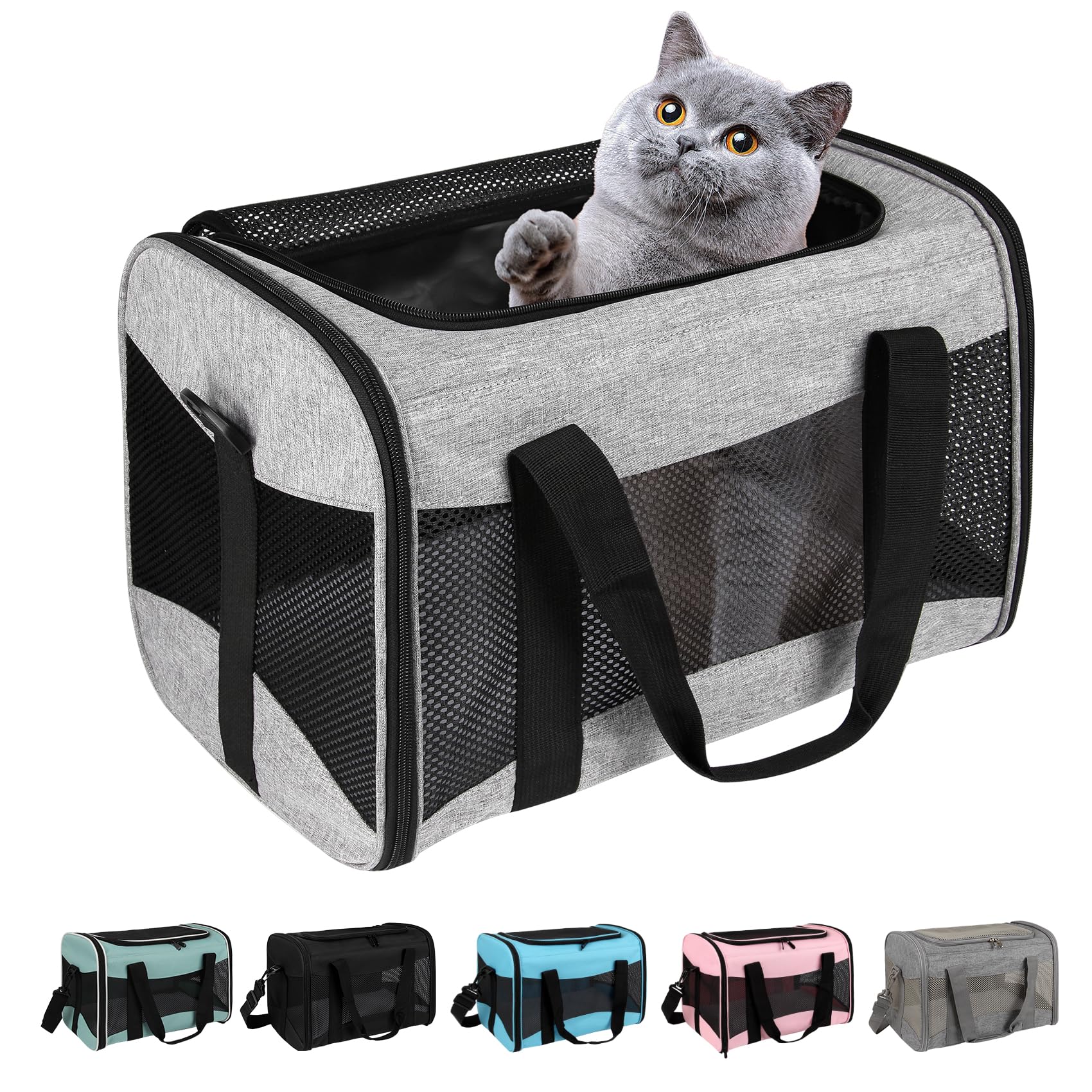 Cat Carrying Case Pet Dog Carrier Soft-Sided Cat Bag Airline Approved, Pet Travel Carrier Up to 15 Lbs, Collapsible Cats Carrier Dog Carrier for Medium Small Cats Dogs(17x11x11 Green)