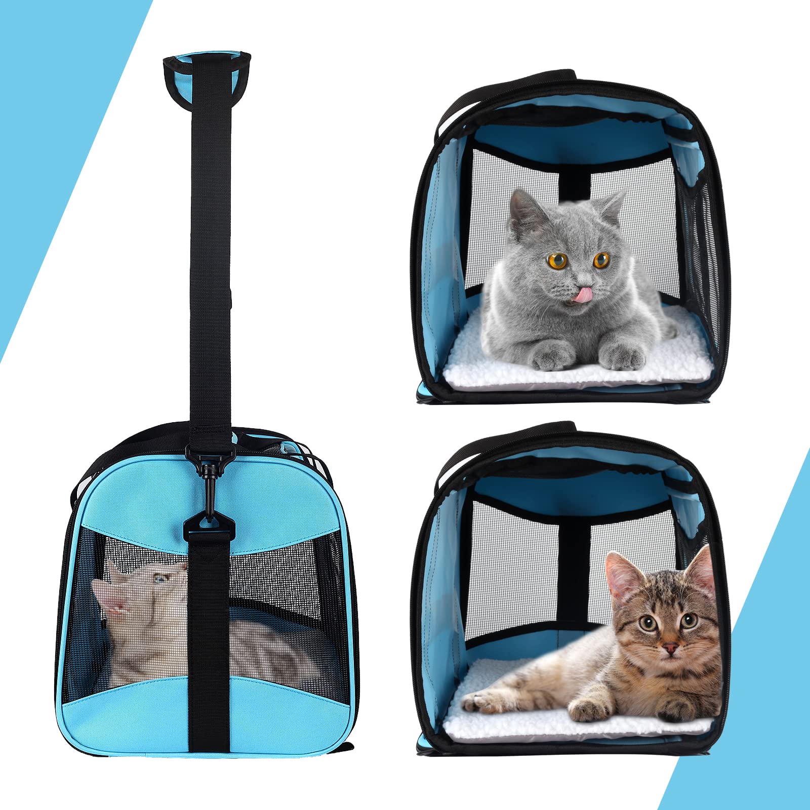 Cat Carrying Case Pet Dog Carrier Soft-Sided Cat Bag Airline Approved, Pet Travel Carrier Up to 15 Lbs, Collapsible Cats Carrier Dog Carrier for Medium Small Cats Dogs(17x11x11 Green)