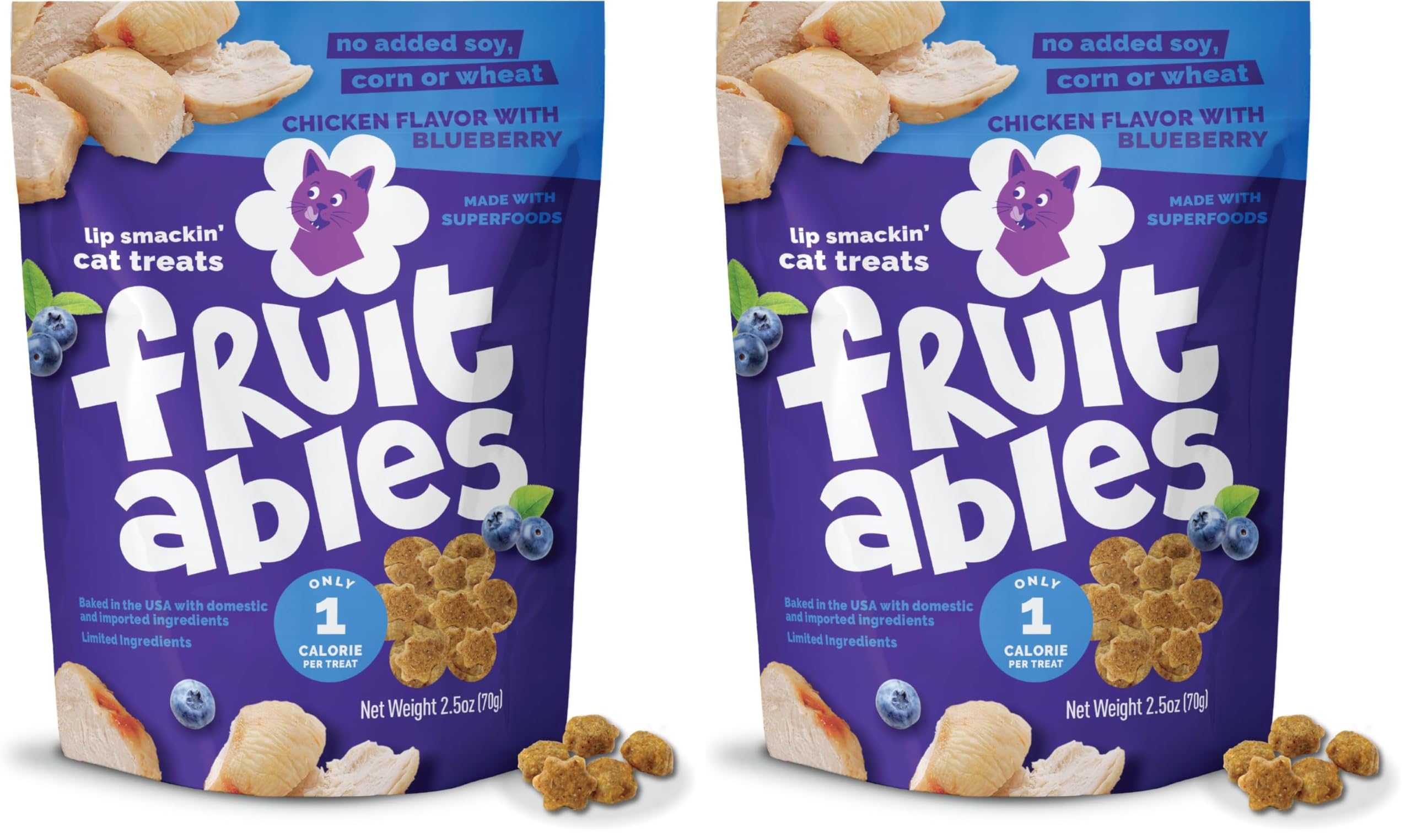 Fruitables Cat Treats, Healthy Treats For Cats, Low Calorie and Packed with Protein, Crunchy Biscuits, No Wheat, Corn or Soy, Made with Real Salmon and Cranberry, 2.5oz