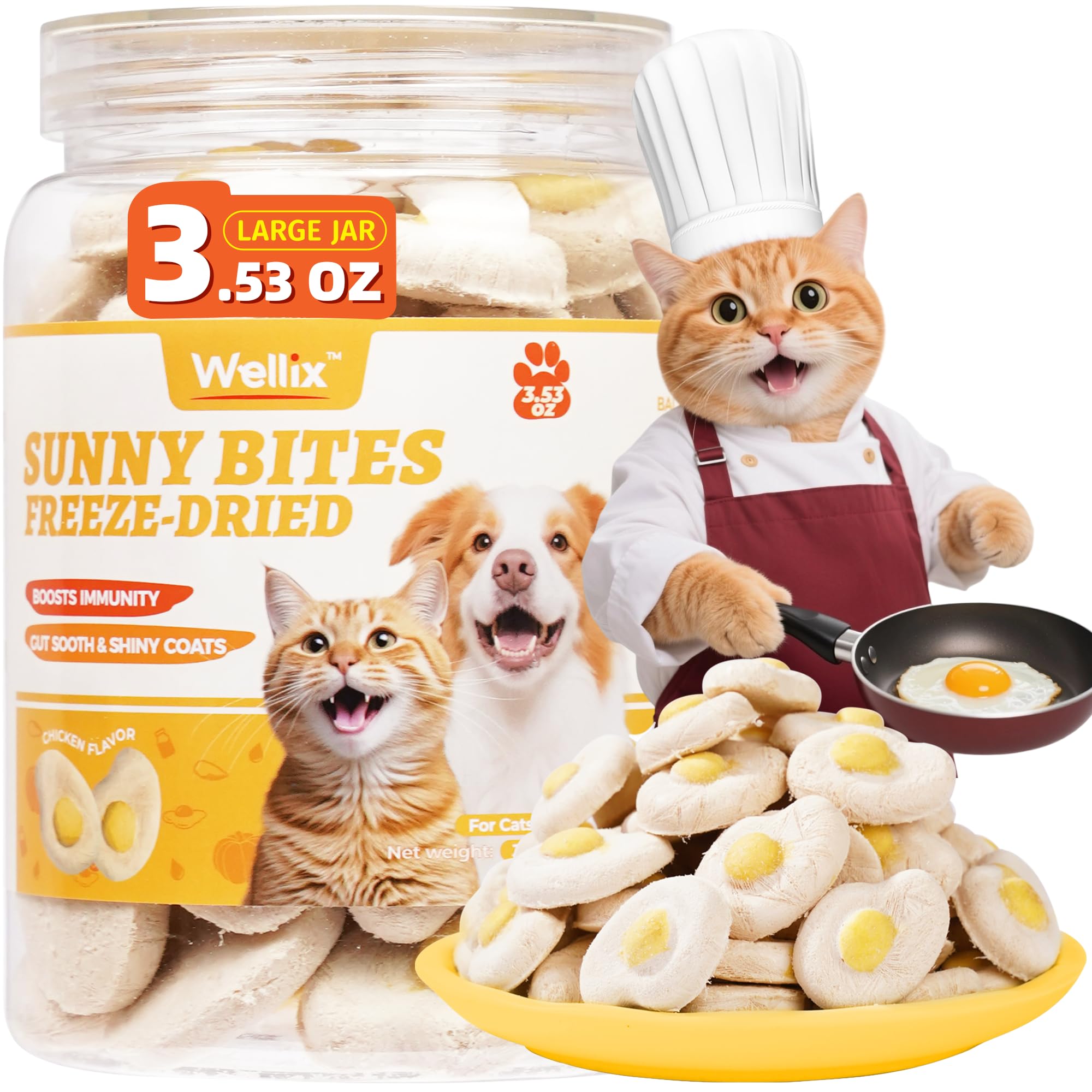 Wellix Freeze-Dried Treats for Dogs and Cats - Cat Grass, Dragon Fruit, Goat Milk Flavor 21pcs, Lollipop Healthy Cat Treats, Chicken Recipe Cat Treats, Low Calorie Training Treats