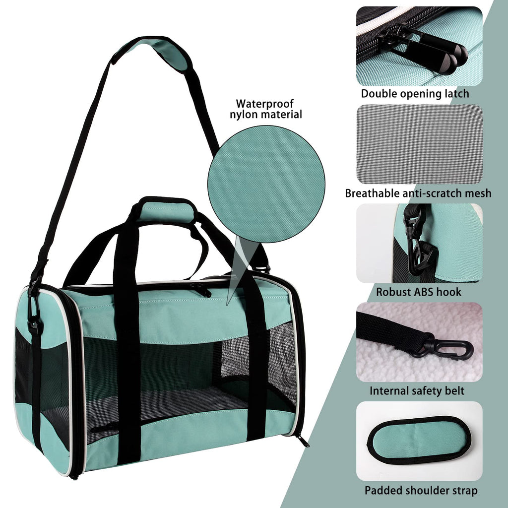 Cat Carrying Case Pet Dog Carrier Soft-Sided Cat Bag Airline Approved, Pet Travel Carrier Up to 15 Lbs, Collapsible Cats Carrier Dog Carrier for Medium Small Cats Dogs(17x11x11 Green)