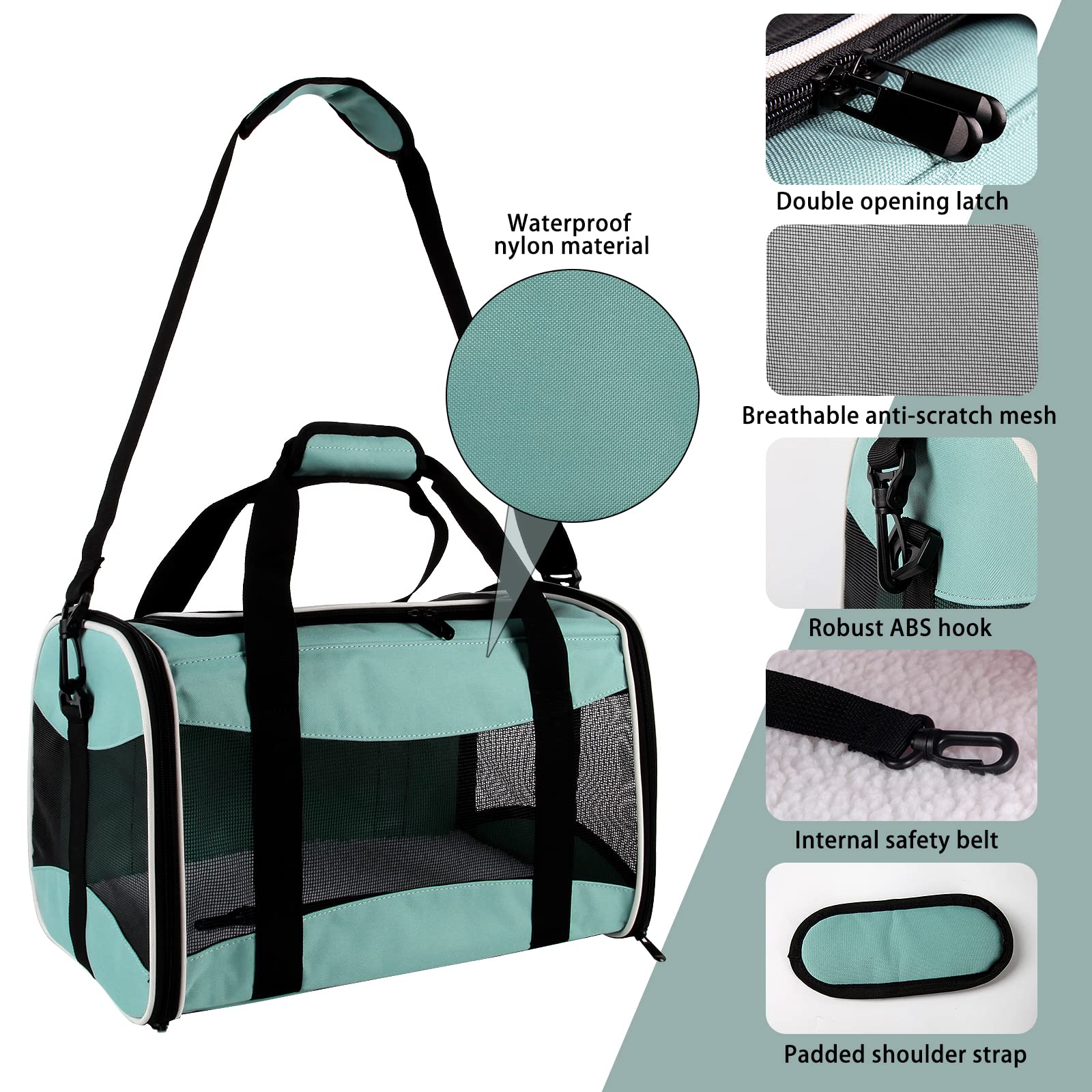 Cat Carrying Case Pet Dog Carrier Soft-Sided Cat Bag Airline Approved, Pet Travel Carrier Up to 15 Lbs, Collapsible Cats Carrier Dog Carrier for Medium Small Cats Dogs(17x11x11 Green)