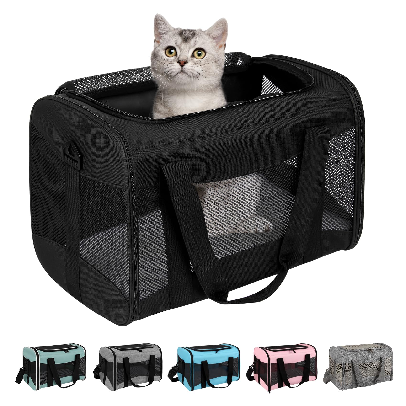Cat Carrying Case Pet Dog Carrier Soft-Sided Cat Bag Airline Approved, Pet Travel Carrier Up to 15 Lbs, Collapsible Cats Carrier Dog Carrier for Medium Small Cats Dogs(17x11x11 Green)