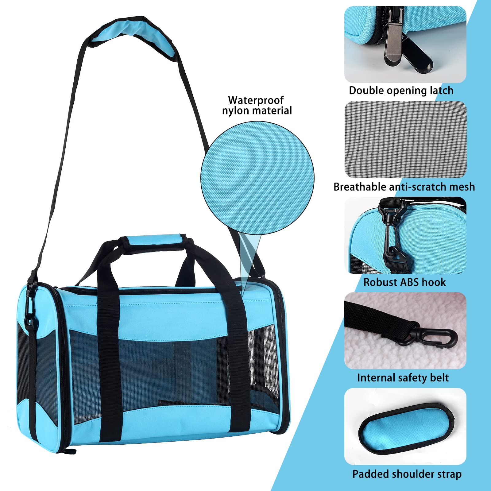 Cat Carrying Case Pet Dog Carrier Soft-Sided Cat Bag Airline Approved, Pet Travel Carrier Up to 15 Lbs, Collapsible Cats Carrier Dog Carrier for Medium Small Cats Dogs(17x11x11 Green)