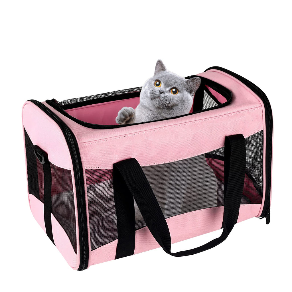 Cat Carrying Case Pet Dog Carrier Soft-Sided Cat Bag Airline Approved, Pet Travel Carrier Up to 15 Lbs, Collapsible Cats Carrier Dog Carrier for Medium Small Cats Dogs(17x11x11 Green)