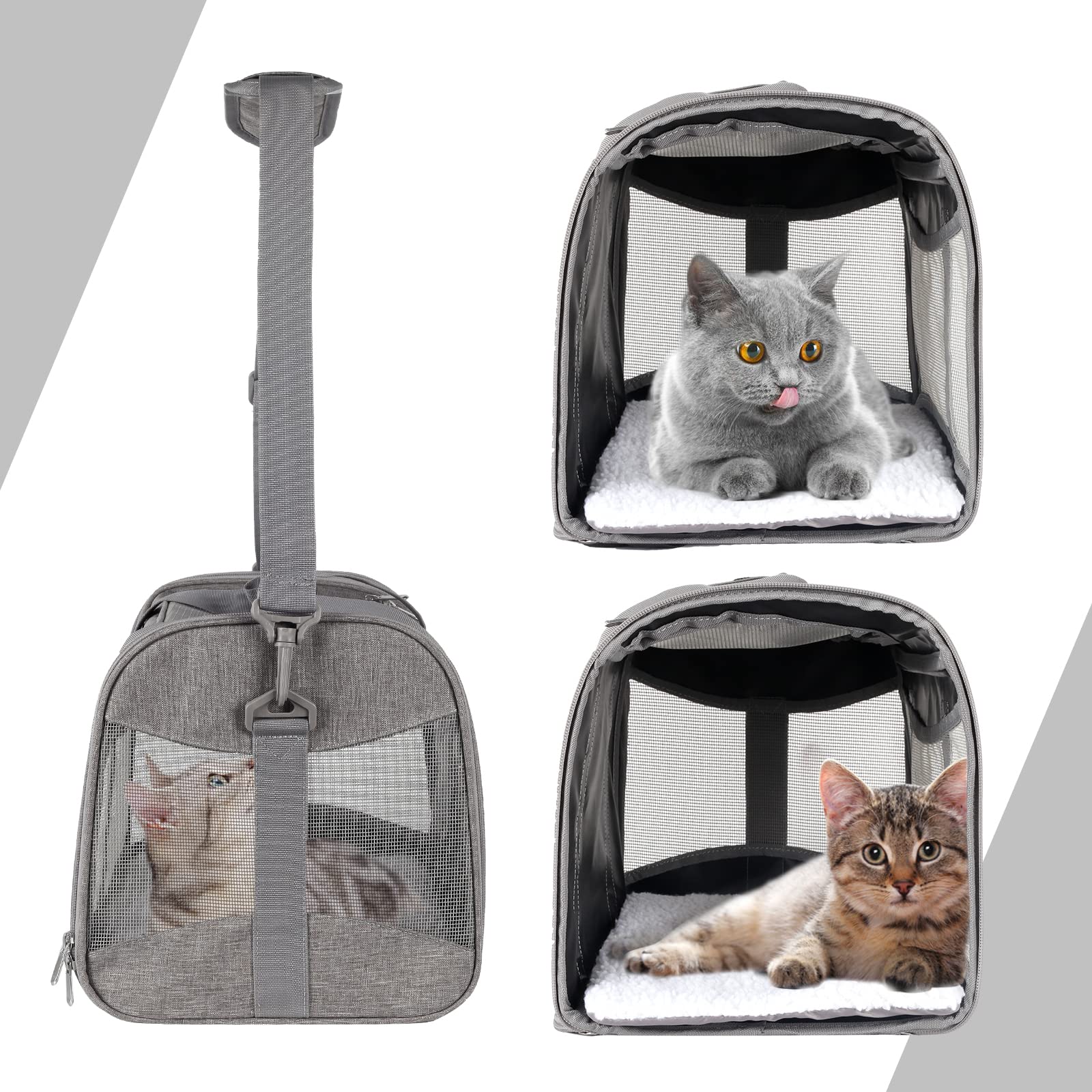 Cat Carrying Case Pet Dog Carrier Soft-Sided Cat Bag Airline Approved, Pet Travel Carrier Up to 15 Lbs, Collapsible Cats Carrier Dog Carrier for Medium Small Cats Dogs(17x11x11 Green)