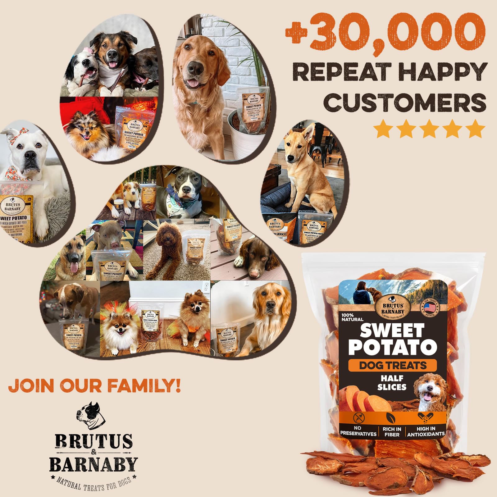 BRUTUS & BARNABY Sweet Potato Dog Treats – Support Sensitive Stomachs with USA-Grown, Hypoallergenic Treats that Smell as Good as They Taste